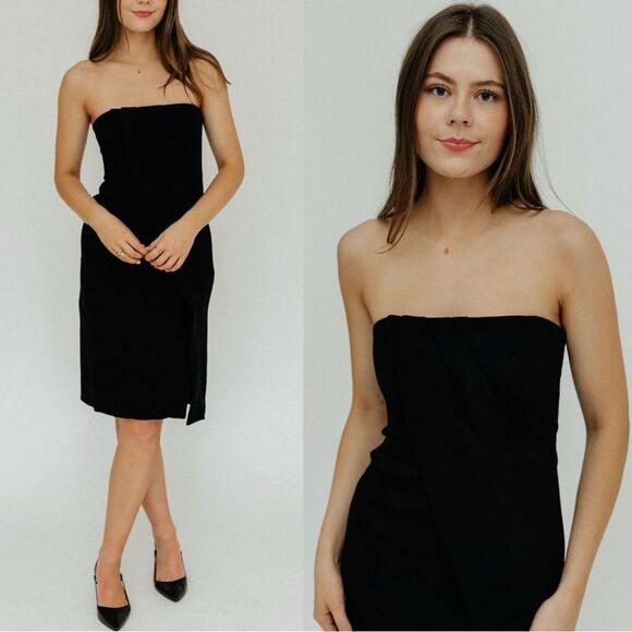 NWT Anine Bing Halle Midi Black Dress Strapless Size L - Picture 1 of 13